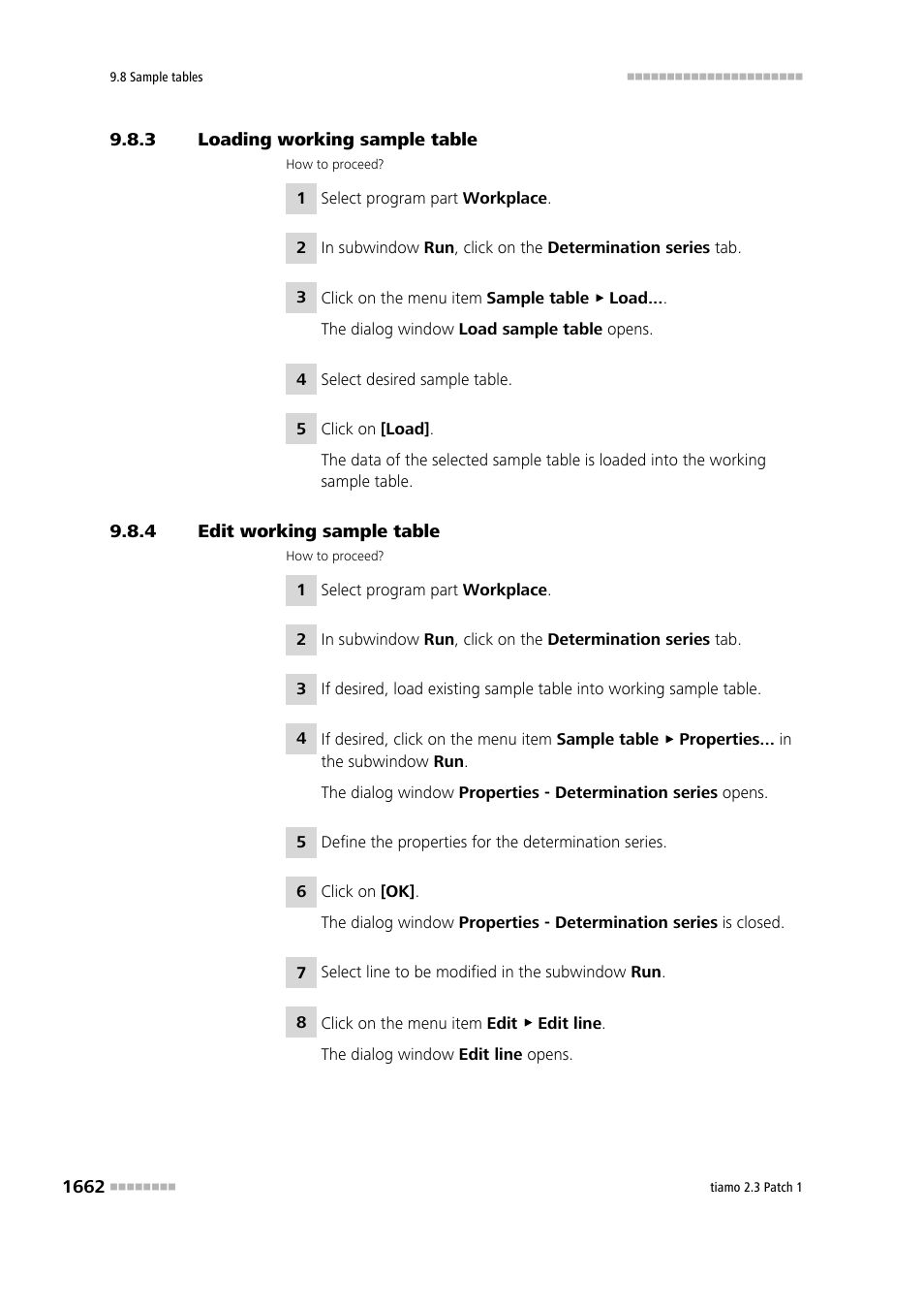 3 loading working sample table, 4 edit working sample table, Loading working sample table 2 | Edit working sample table 2 | Metrohm tiamo 2.3 Patch 1 User Manual | Page 1678 / 1702