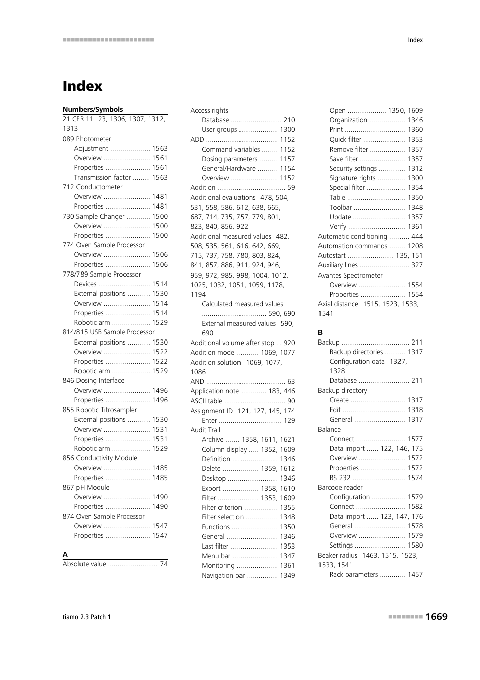 Index | Metrohm tiamo 2.3 Patch 1 User Manual | Page 1685 / 1702