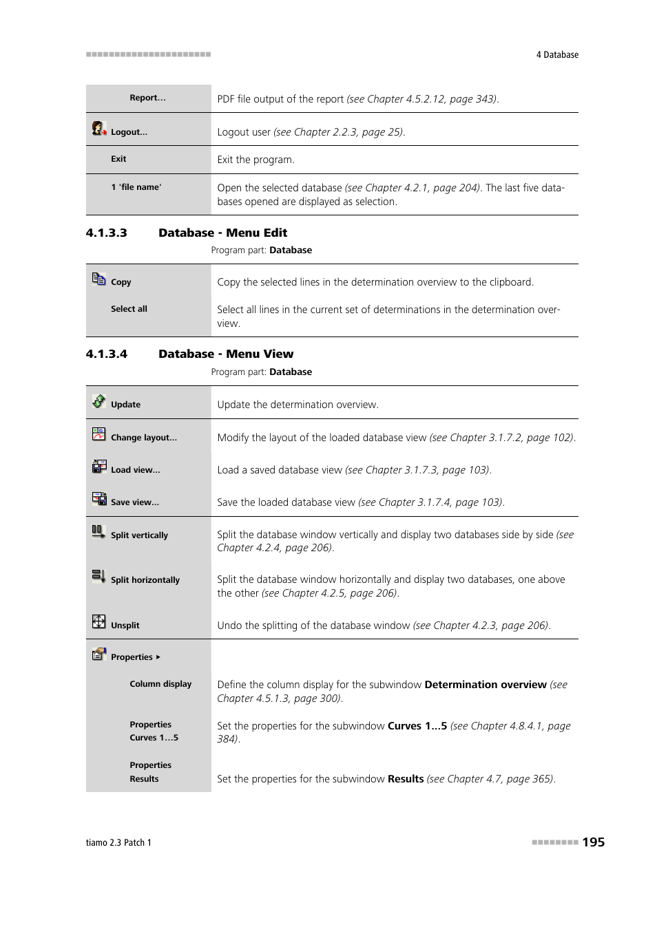 3 database - menu edit, 4 database - menu view, Edit | View | Metrohm tiamo 2.3 Patch 1 User Manual | Page 211 / 1702