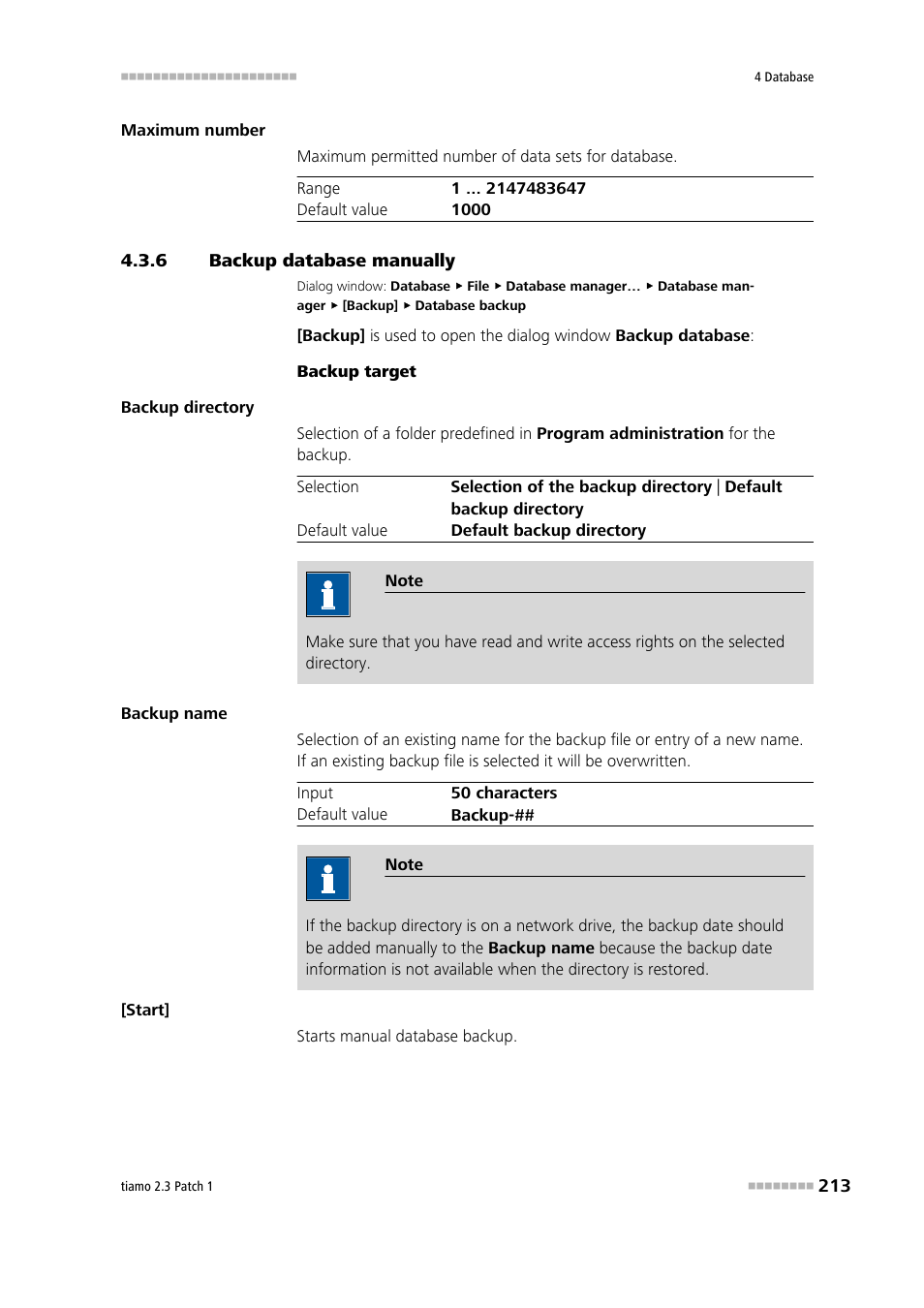 6 backup database manually, Backup database manually, Backup the database | Metrohm tiamo 2.3 Patch 1 User Manual | Page 229 / 1702