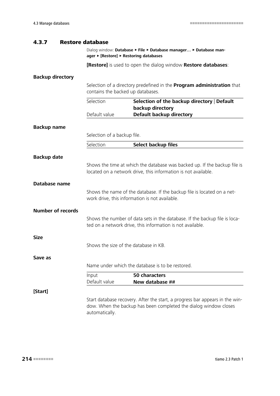 7 restore database, Restore database, Restore the database | Metrohm tiamo 2.3 Patch 1 User Manual | Page 230 / 1702