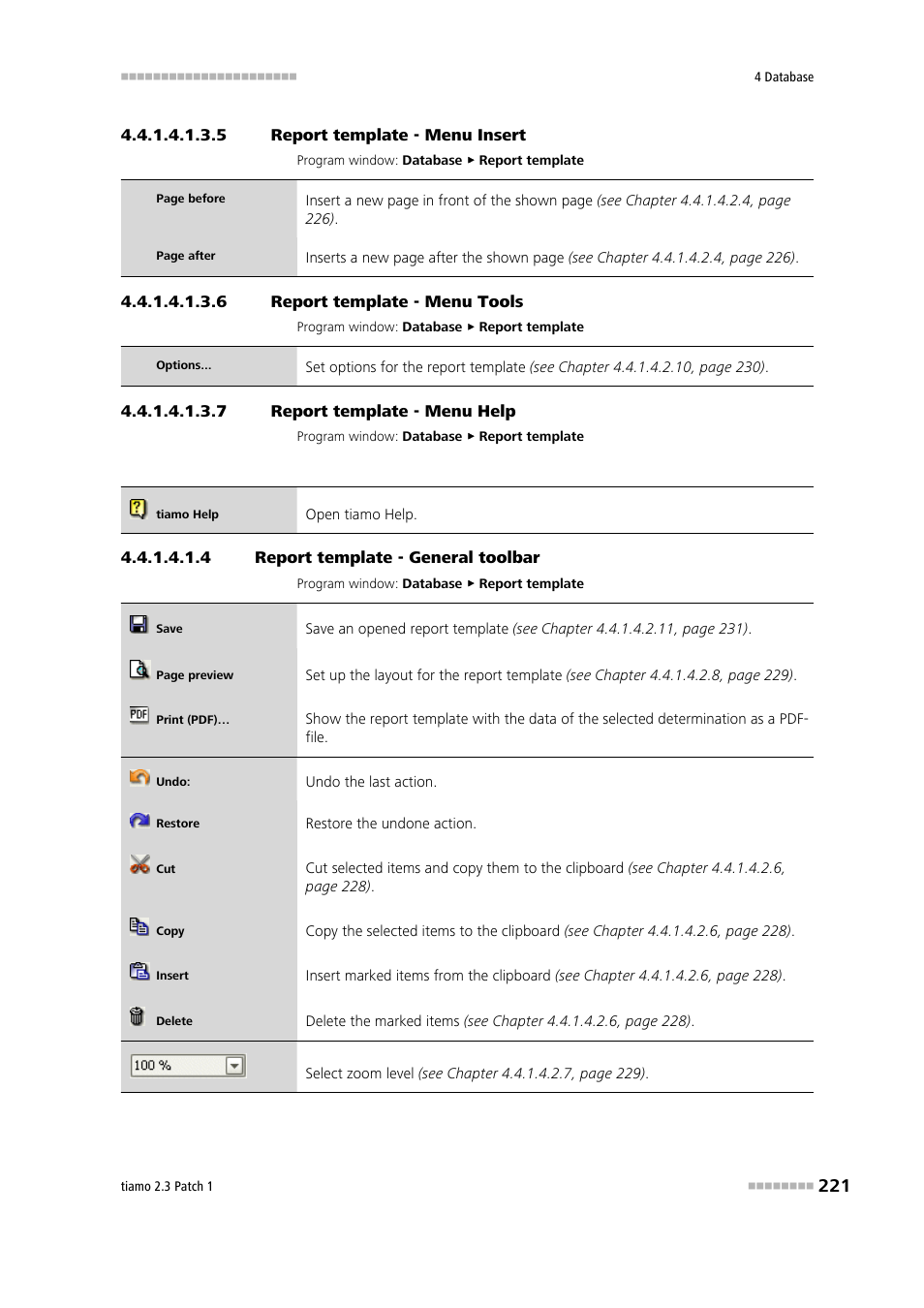 5 report template - menu insert, 6 report template - menu tools, 7 report template - menu help | 4 report template - general toolbar, General toolbar, Insert, Tools, Help | Metrohm tiamo 2.3 Patch 1 User Manual | Page 237 / 1702