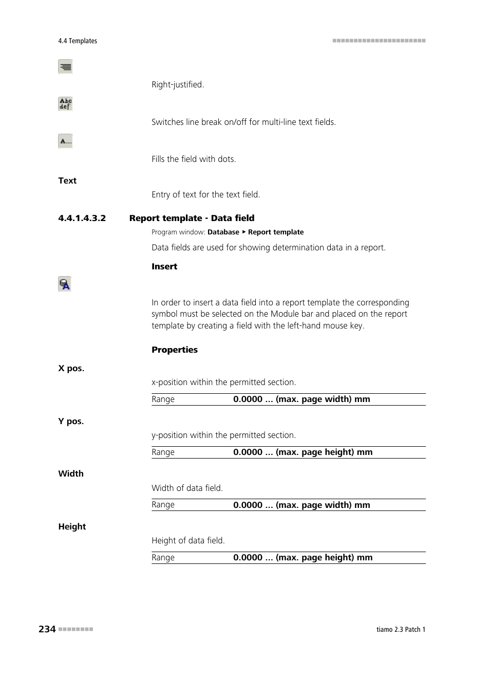 2 report template - data field, Data field | Metrohm tiamo 2.3 Patch 1 User Manual | Page 250 / 1702