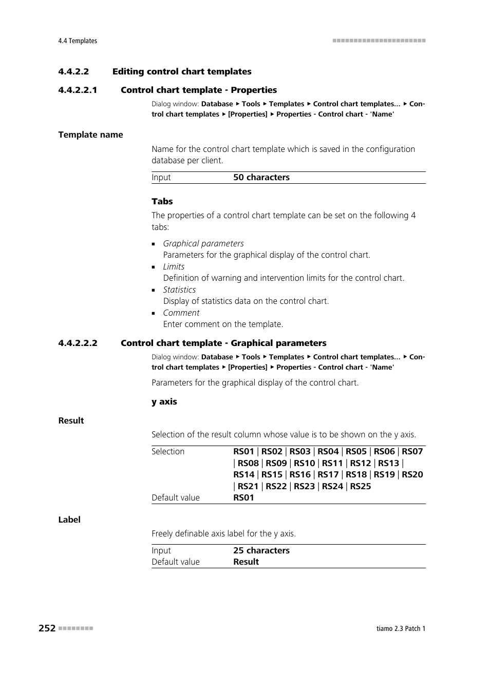 2 editing control chart templates, 1 control chart template - properties, 2 control chart template - graphical parameters | Metrohm tiamo 2.3 Patch 1 User Manual | Page 268 / 1702