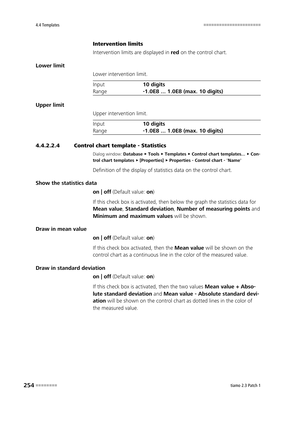 4 control chart template - statistics, Statistics | Metrohm tiamo 2.3 Patch 1 User Manual | Page 270 / 1702