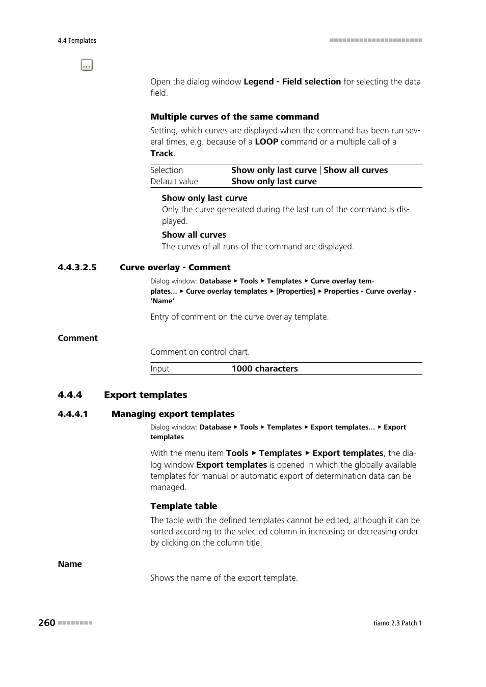 5 curve overlay - comment, 4 export templates, 1 managing export templates | Export templates, Edit export templates | Metrohm tiamo 2.3 Patch 1 User Manual | Page 276 / 1702