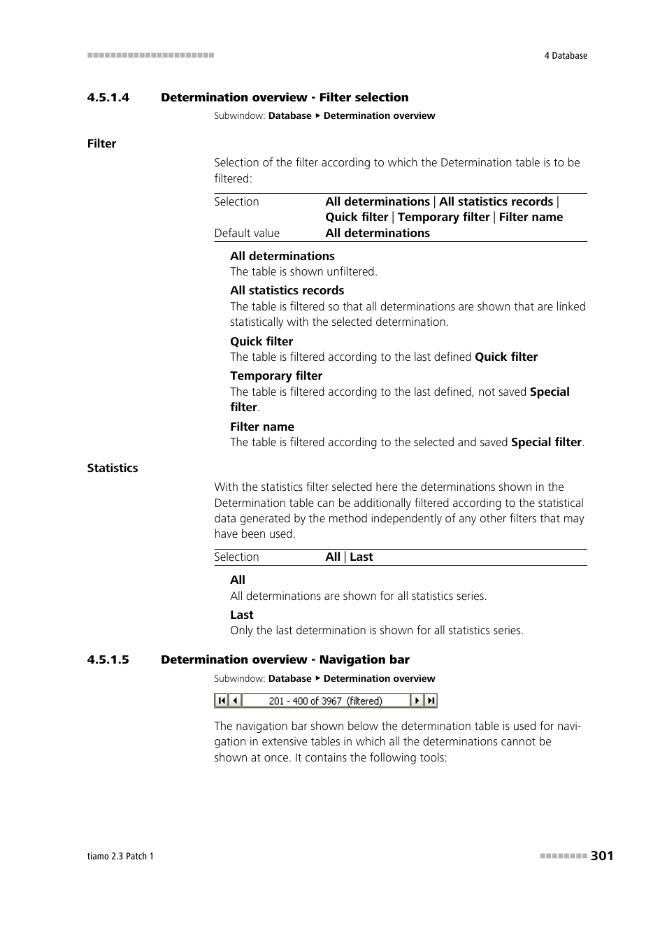 4 determination overview - filter selection, 5 determination overview - navigation bar | Metrohm tiamo 2.3 Patch 1 User Manual | Page 317 / 1702