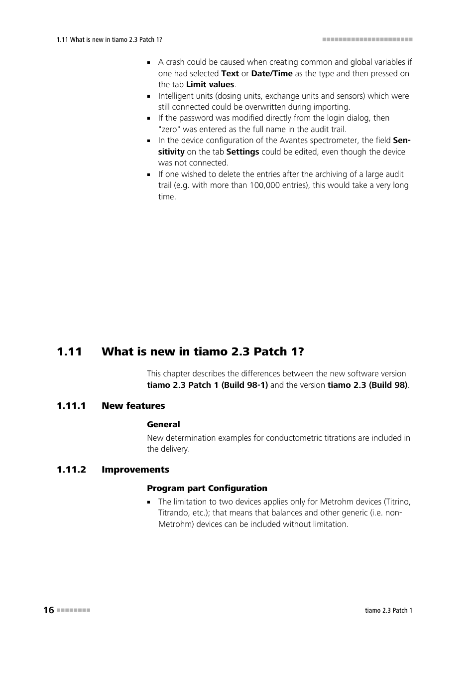 11 what is new in tiamo 2.3 patch 1, 1 new features, 2 improvements | New features, Improvements, What is new in tiamo 2.3 patch 1 | Metrohm tiamo 2.3 Patch 1 User Manual | Page 32 / 1702