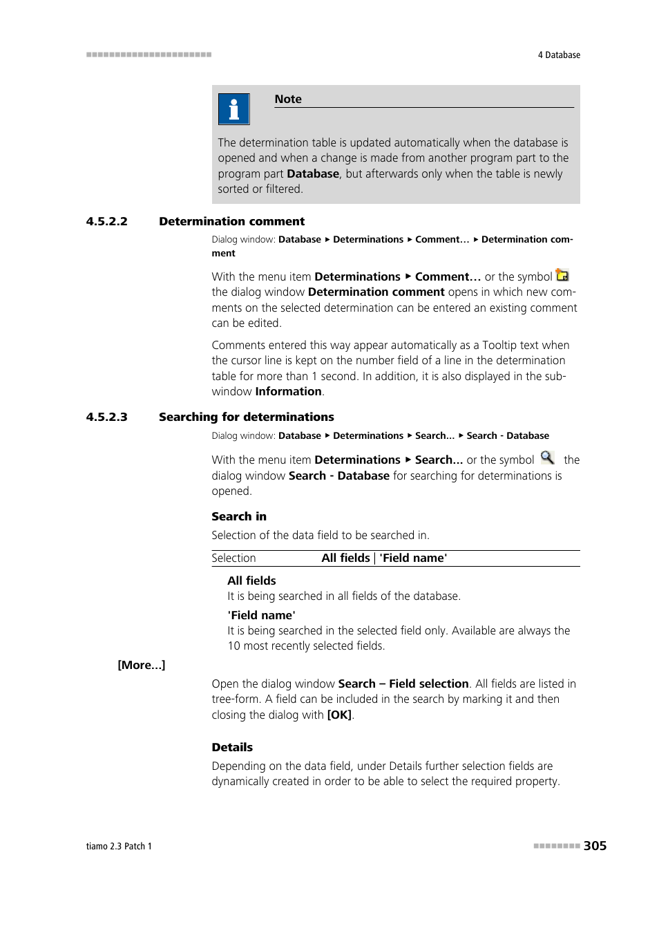 2 determination comment, 3 searching for determinations, Enter determination comment | Search determinations | Metrohm tiamo 2.3 Patch 1 User Manual | Page 321 / 1702