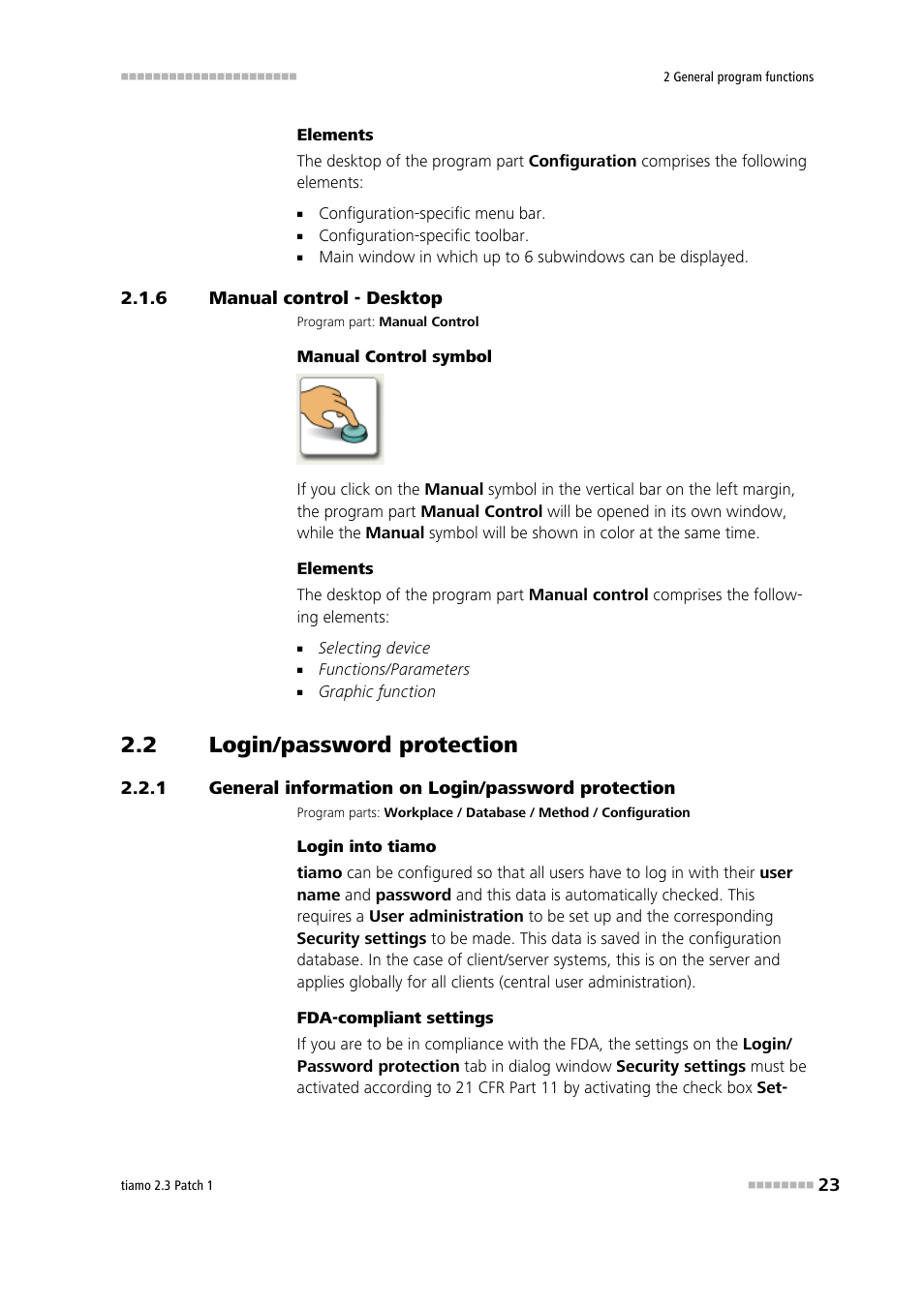 6 manual control - desktop, 2 login/password protection, 1 general information on login/password protection | Manual control - desktop, Login/password protection, General information on login/password protection, Manual | Metrohm tiamo 2.3 Patch 1 User Manual | Page 39 / 1702
