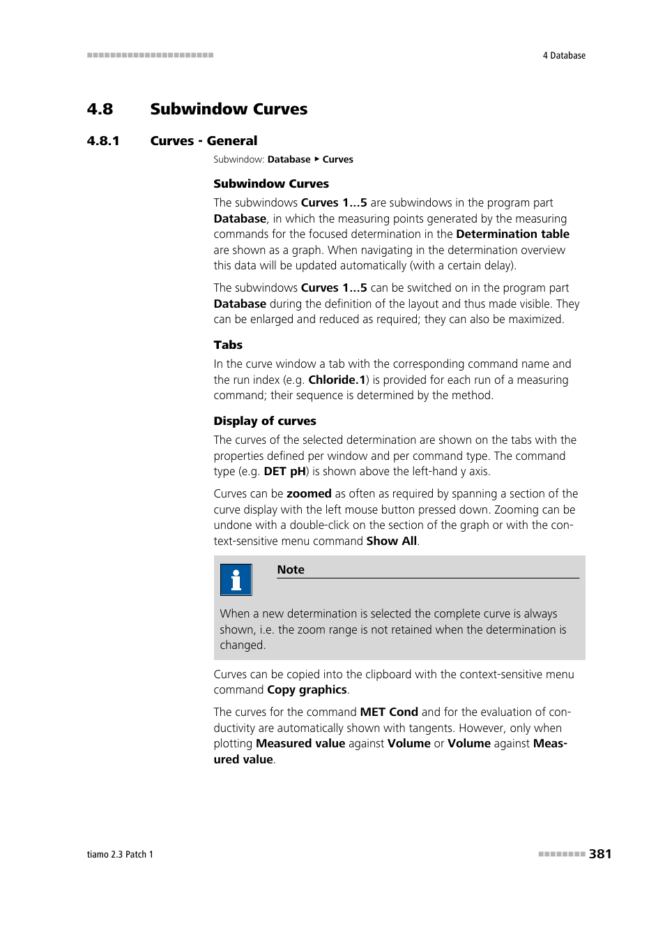 8 subwindow curves, 1 curves - general, Subwindow curves | Curves - general, Curves 1 | Metrohm tiamo 2.3 Patch 1 User Manual | Page 397 / 1702