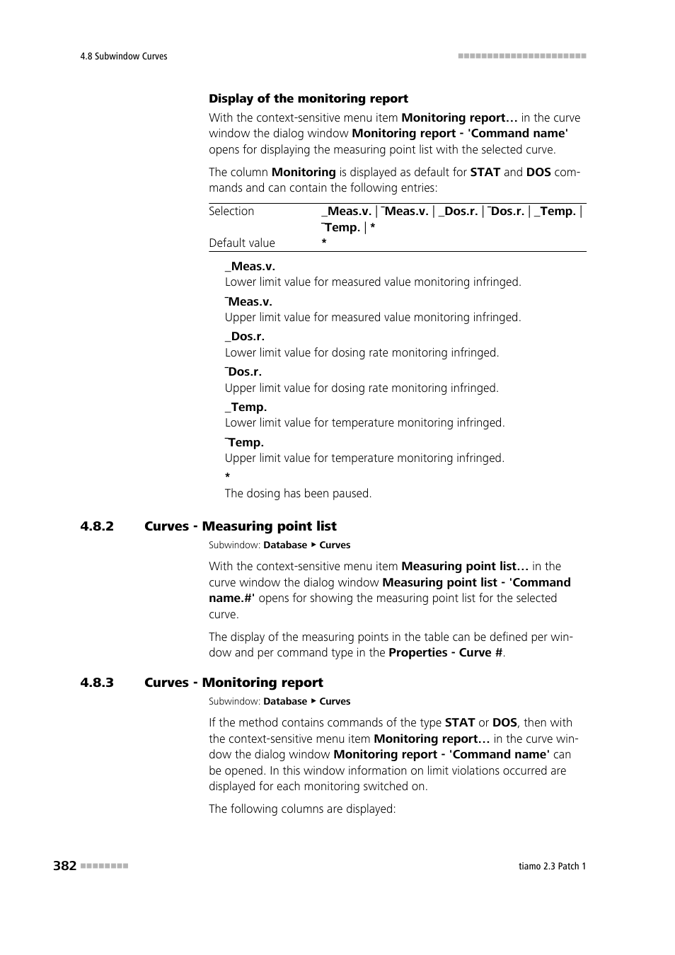 2 curves - measuring point list, 3 curves - monitoring report, Curves - measuring point list | Curves - monitoring report | Metrohm tiamo 2.3 Patch 1 User Manual | Page 398 / 1702