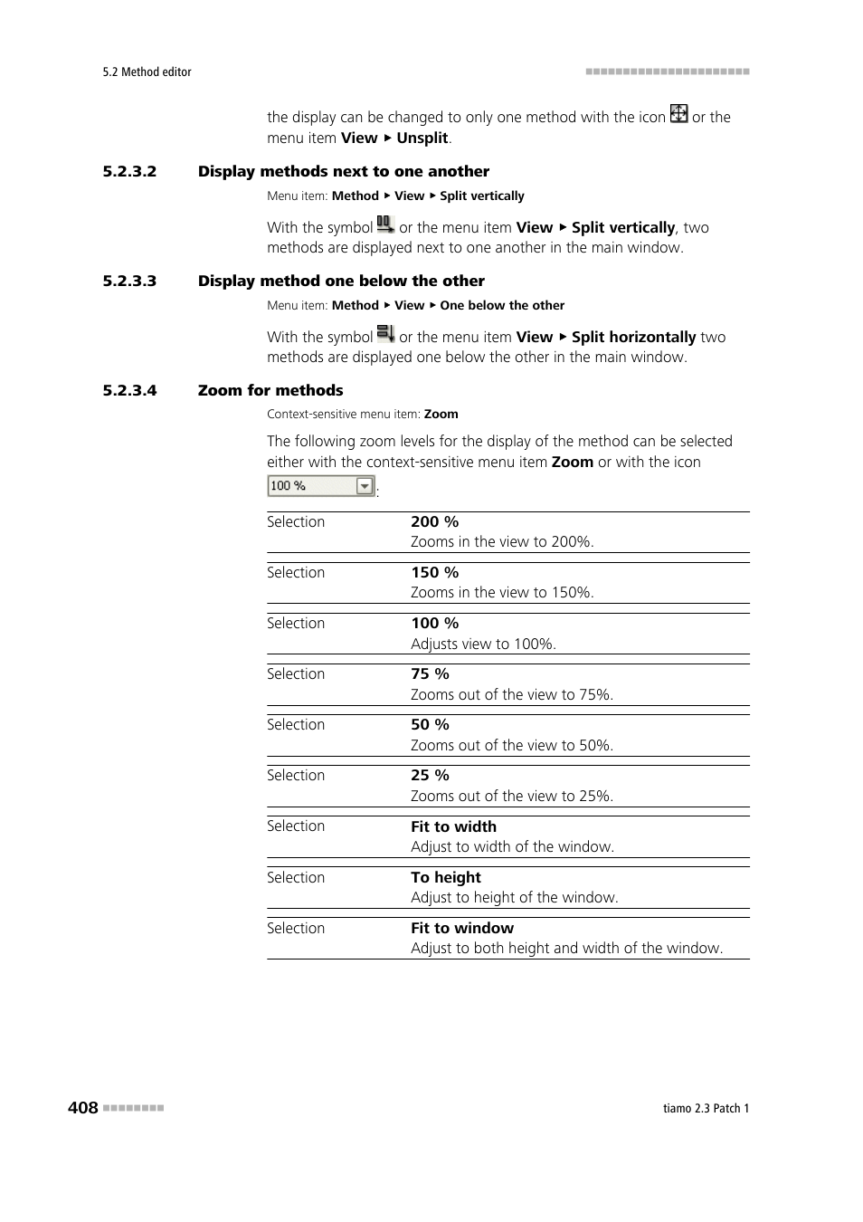 2 display methods next to one another, 3 display method one below the other, 4 zoom for methods | Metrohm tiamo 2.3 Patch 1 User Manual | Page 424 / 1702