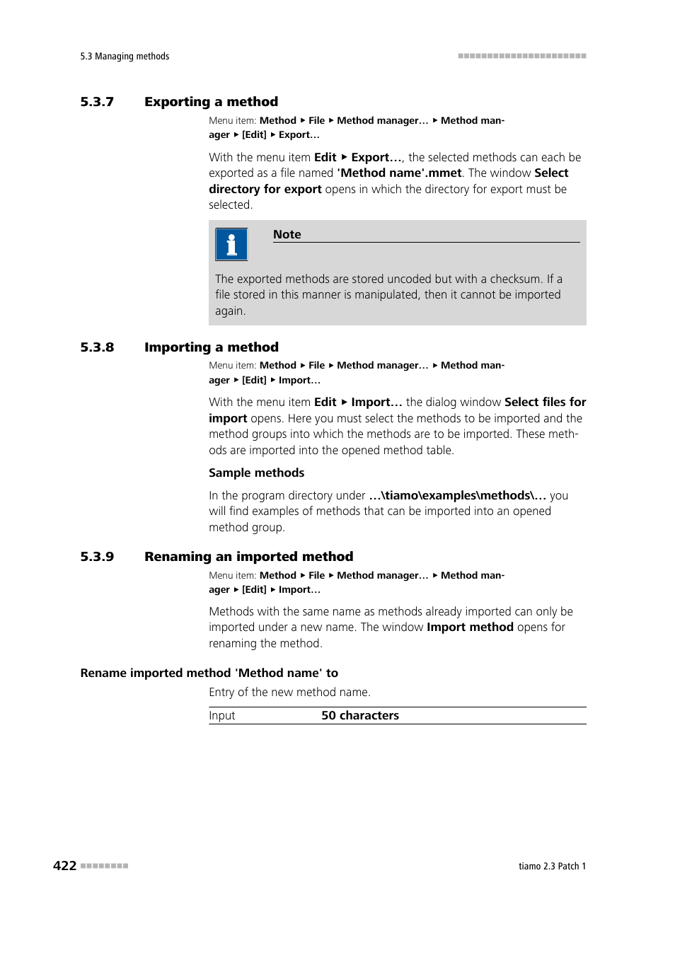 7 exporting a method, 8 importing a method, 9 renaming an imported method | Exporting a method, Importing a method, Renaming an imported method | Metrohm tiamo 2.3 Patch 1 User Manual | Page 438 / 1702