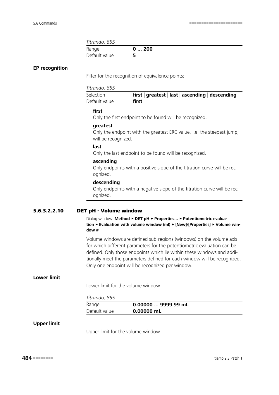 10 det ph - volume window | Metrohm tiamo 2.3 Patch 1 User Manual | Page 500 / 1702
