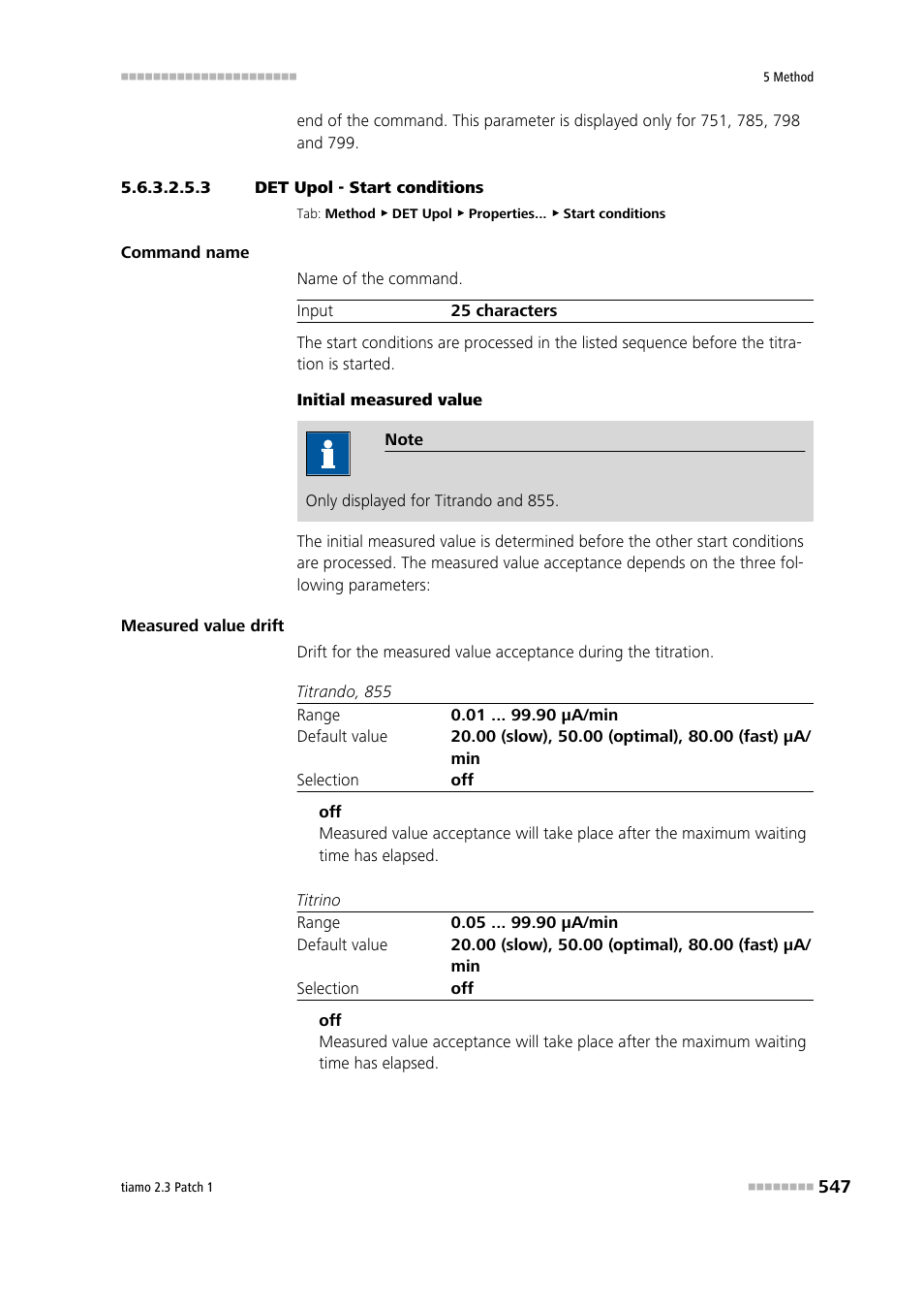 3 det upol - start conditions, Start conditions | Metrohm tiamo 2.3 Patch 1 User Manual | Page 563 / 1702