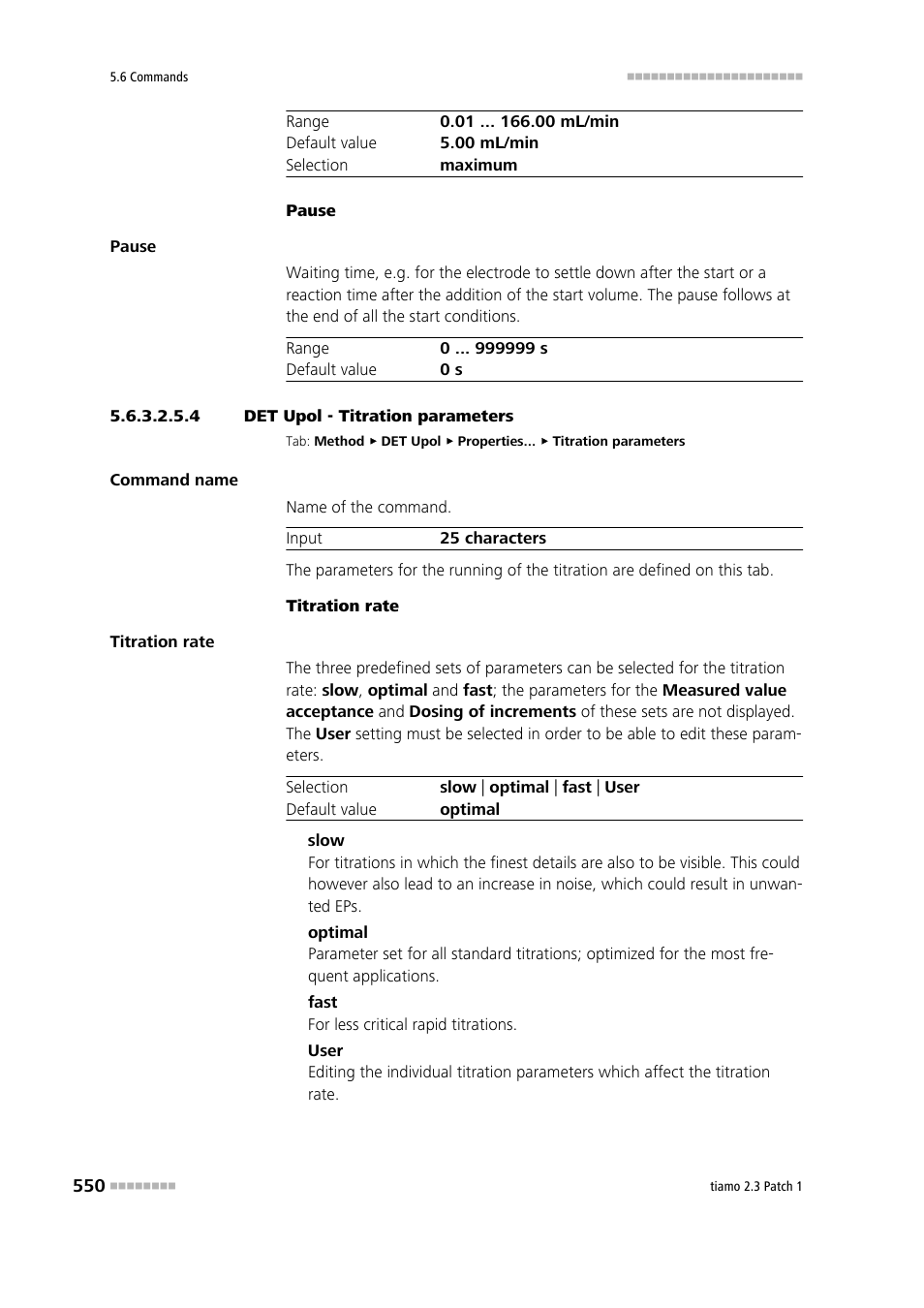 4 det upol - titration parameters, Titration parameters | Metrohm tiamo 2.3 Patch 1 User Manual | Page 566 / 1702