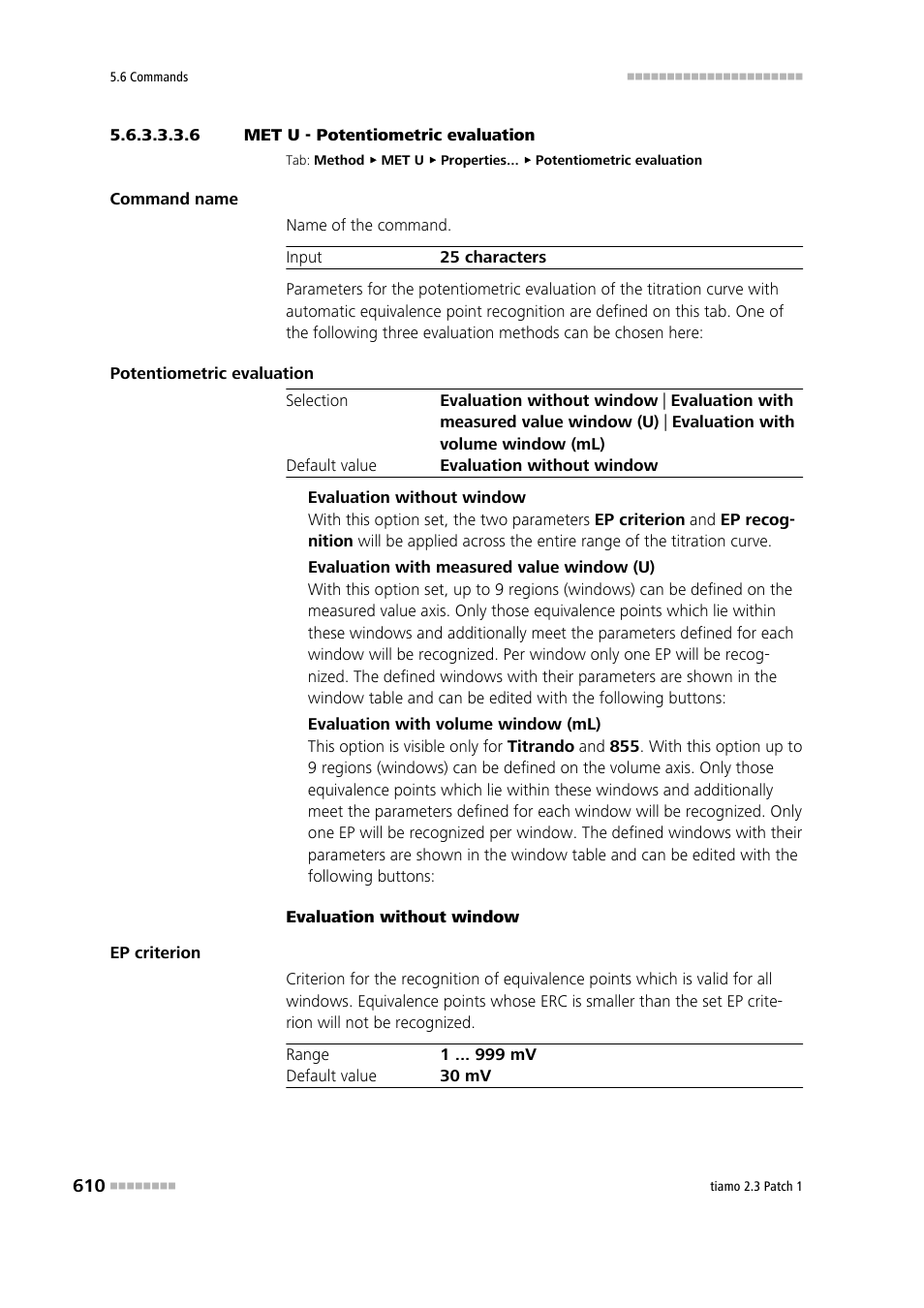 6 met u - potentiometric evaluation, Potentiometric evaluation | Metrohm tiamo 2.3 Patch 1 User Manual | Page 626 / 1702