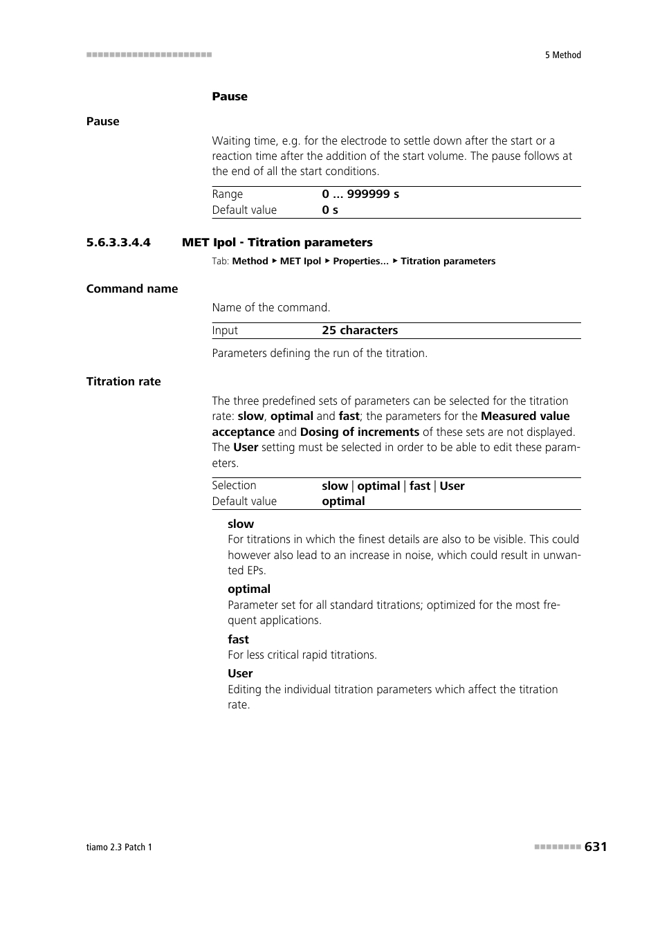 4 met ipol - titration parameters, Titration parameters | Metrohm tiamo 2.3 Patch 1 User Manual | Page 647 / 1702