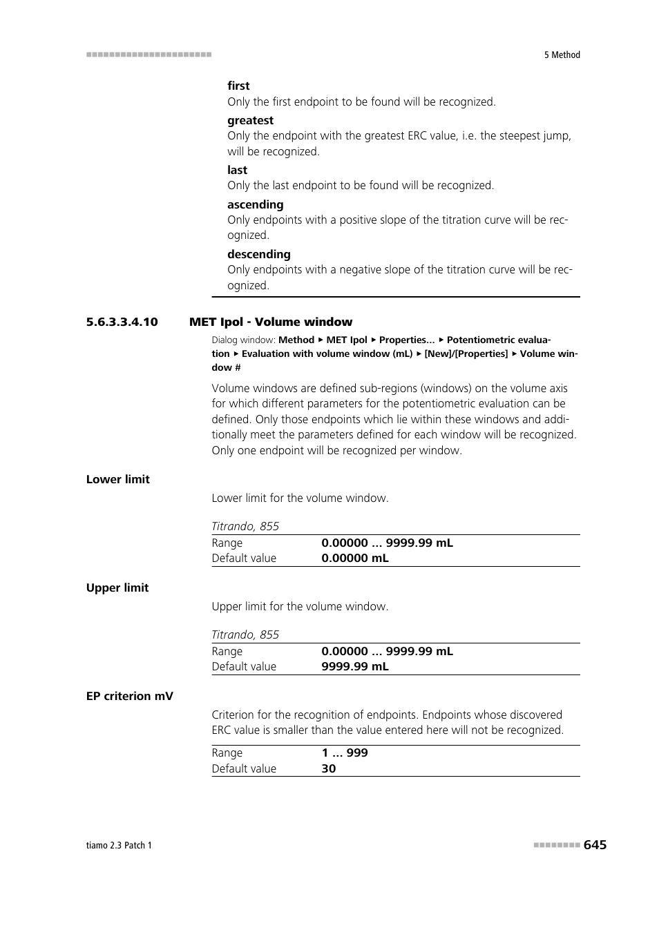 10 met ipol - volume window | Metrohm tiamo 2.3 Patch 1 User Manual | Page 661 / 1702