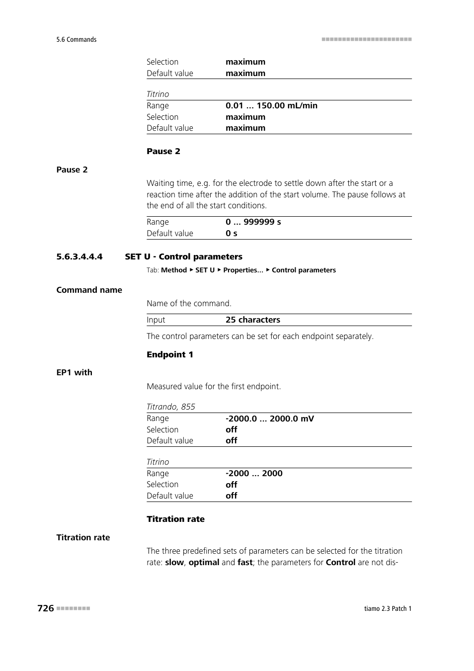 4 set u - control parameters | Metrohm tiamo 2.3 Patch 1 User Manual | Page 742 / 1702