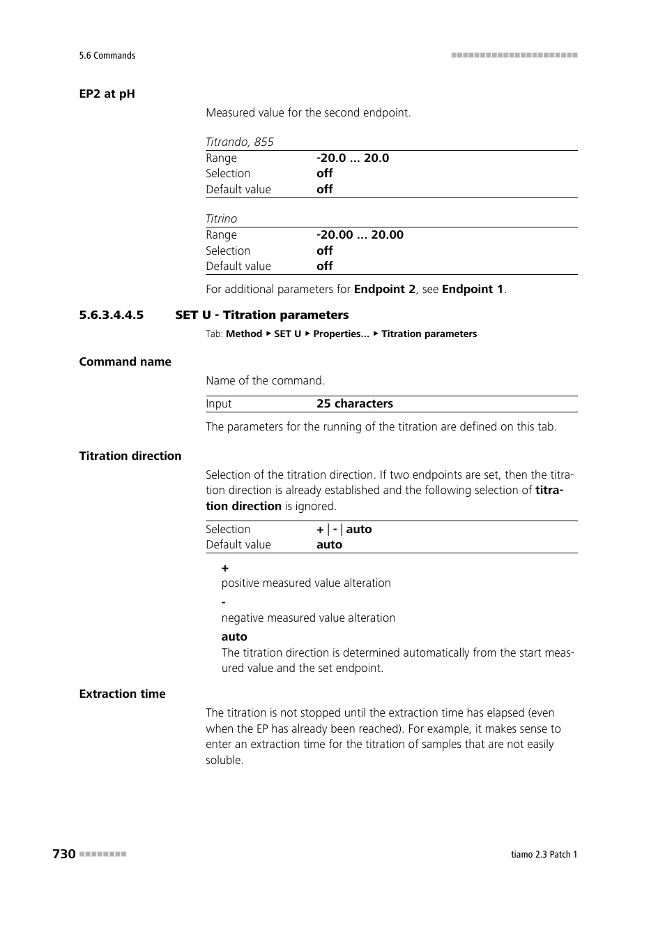 5 set u - titration parameters, Titration parameters | Metrohm tiamo 2.3 Patch 1 User Manual | Page 746 / 1702