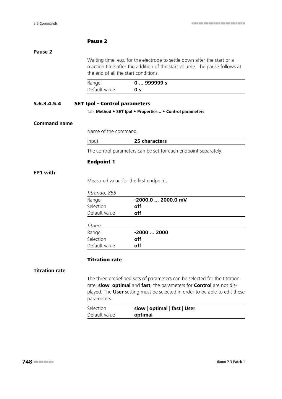 4 set ipol - control parameters, Control parameters | Metrohm tiamo 2.3 Patch 1 User Manual | Page 764 / 1702