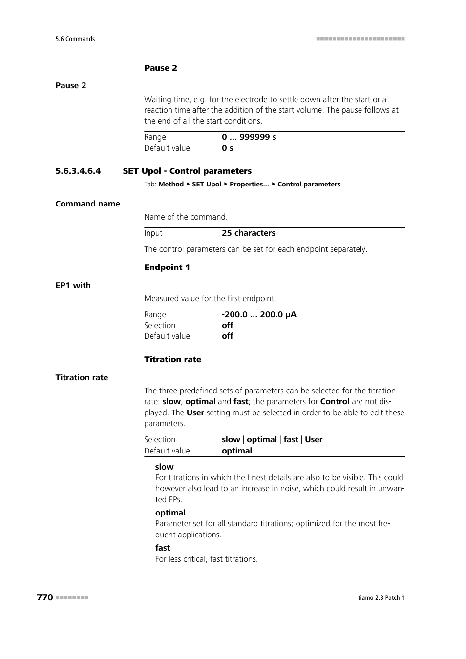 4 set upol - control parameters, Control parameters | Metrohm tiamo 2.3 Patch 1 User Manual | Page 786 / 1702