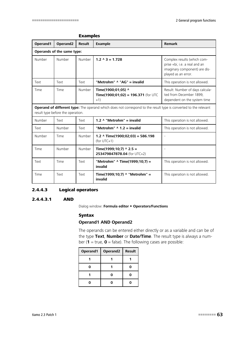 3 logical operators, 1 and, Logic and | Metrohm tiamo 2.3 Patch 1 User Manual | Page 79 / 1702