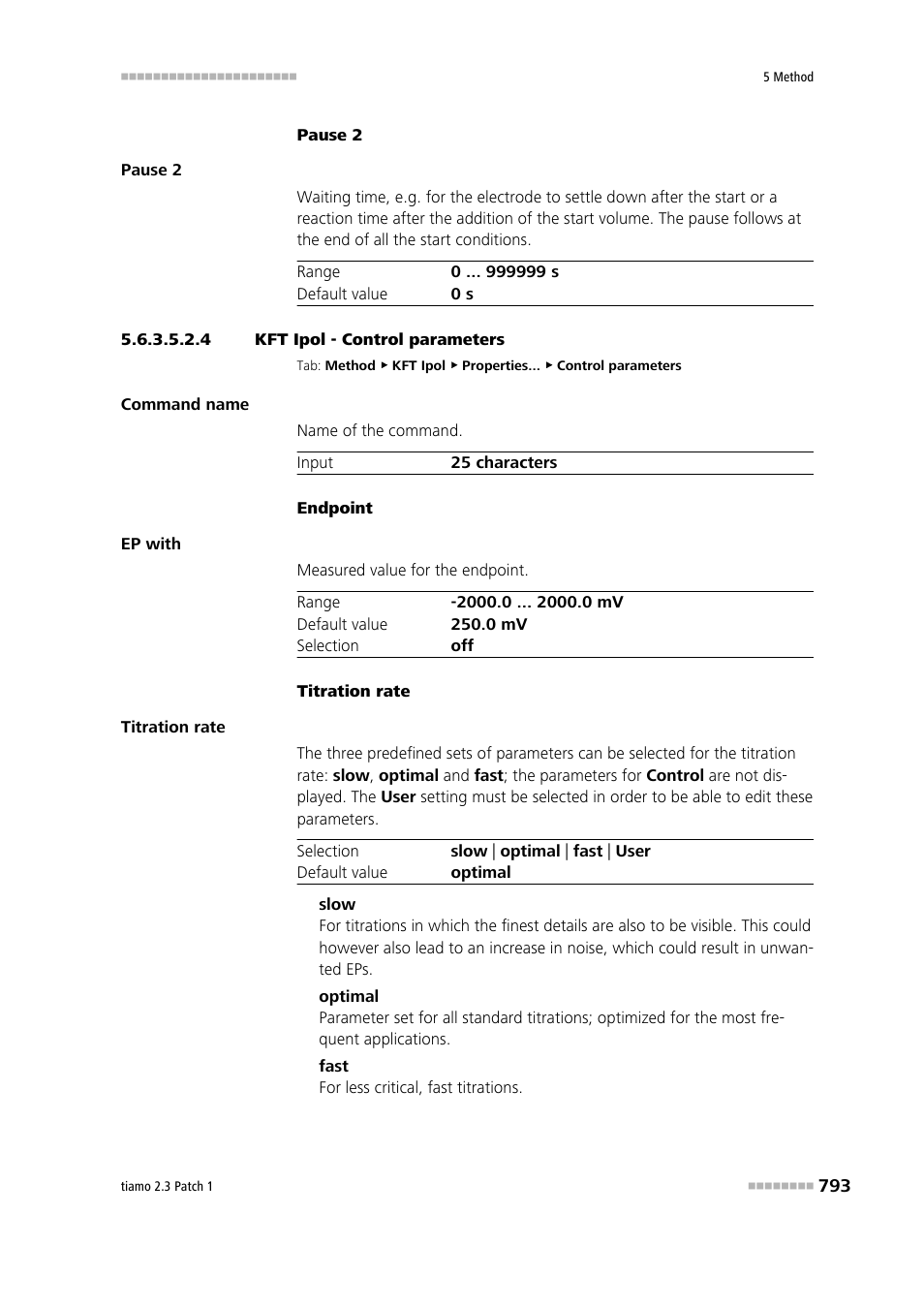 4 kft ipol - control parameters, Control parameters | Metrohm tiamo 2.3 Patch 1 User Manual | Page 809 / 1702