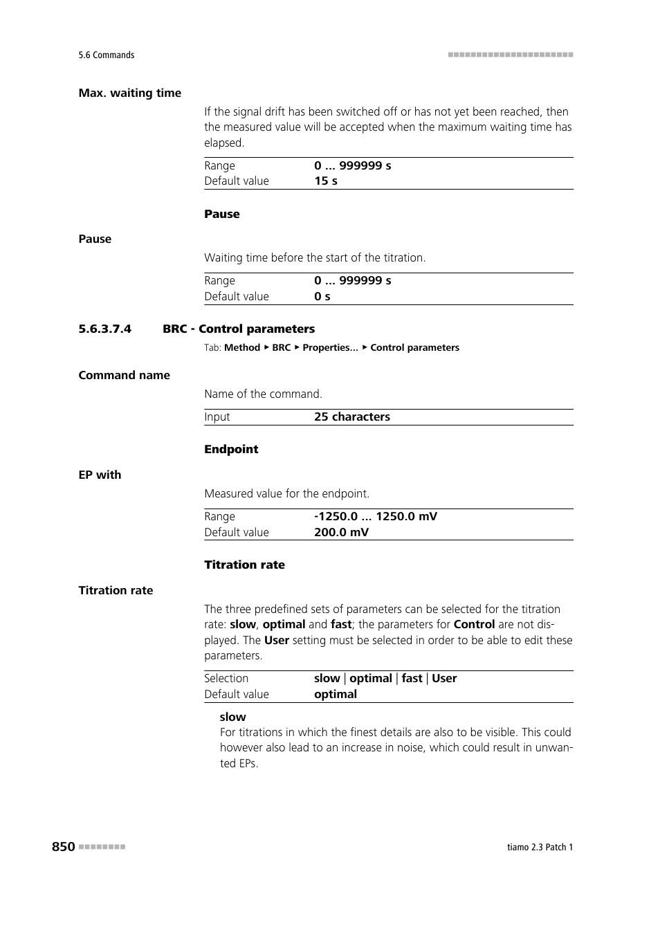 4 brc - control parameters, Control parameters | Metrohm tiamo 2.3 Patch 1 User Manual | Page 866 / 1702