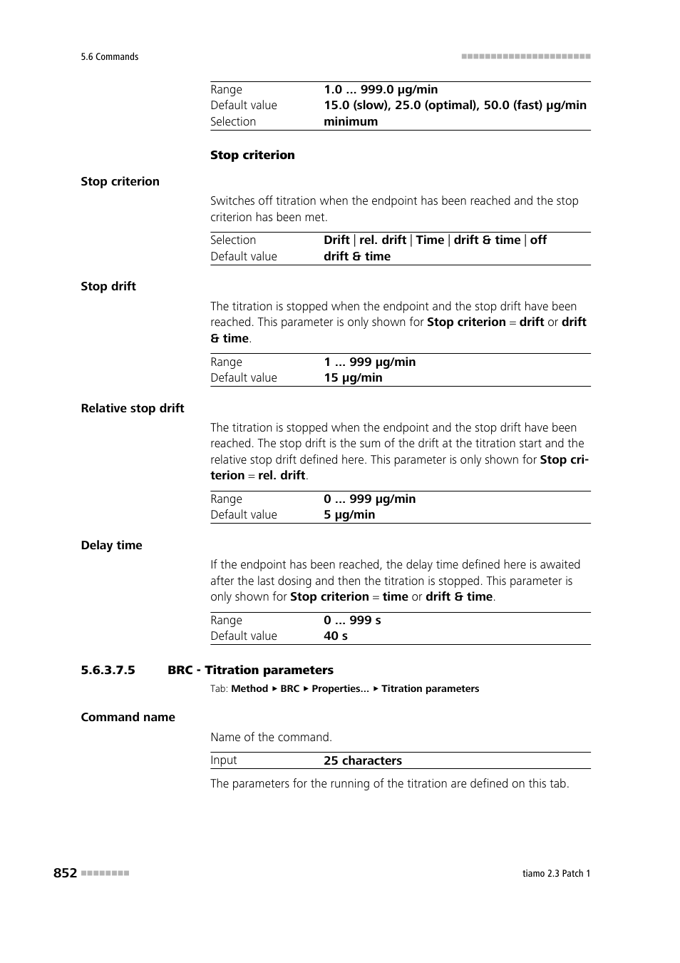 5 brc - titration parameters, Titration parameters | Metrohm tiamo 2.3 Patch 1 User Manual | Page 868 / 1702