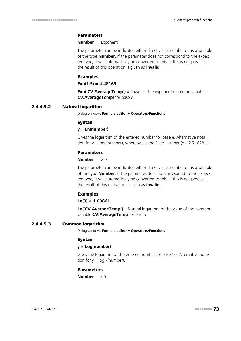 2 natural logarithm, 3 common logarithm, Natural logarithm | Common logarithm (log) | Metrohm tiamo 2.3 Patch 1 User Manual | Page 89 / 1702
