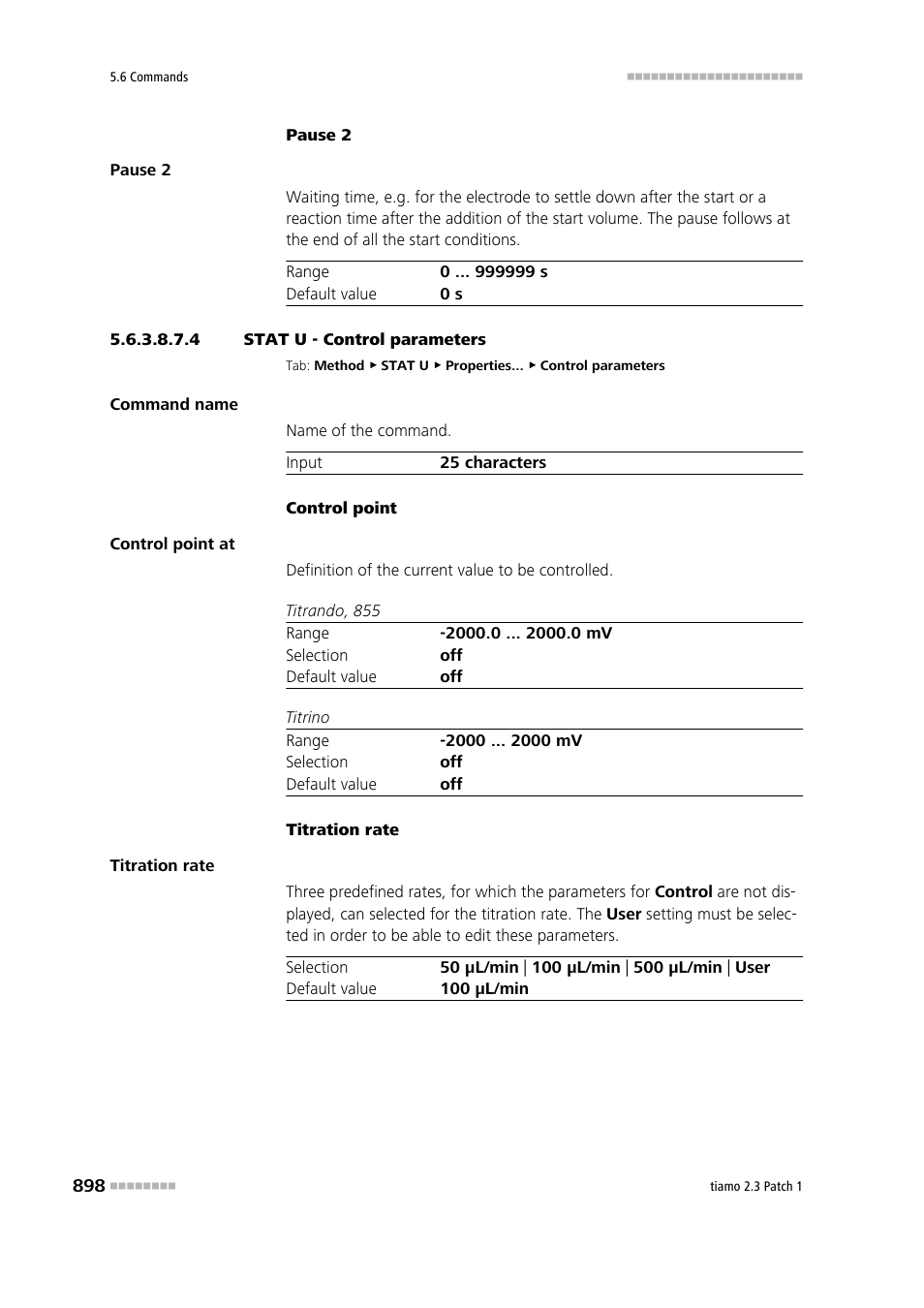 4 stat u - control parameters, Control parameters | Metrohm tiamo 2.3 Patch 1 User Manual | Page 914 / 1702