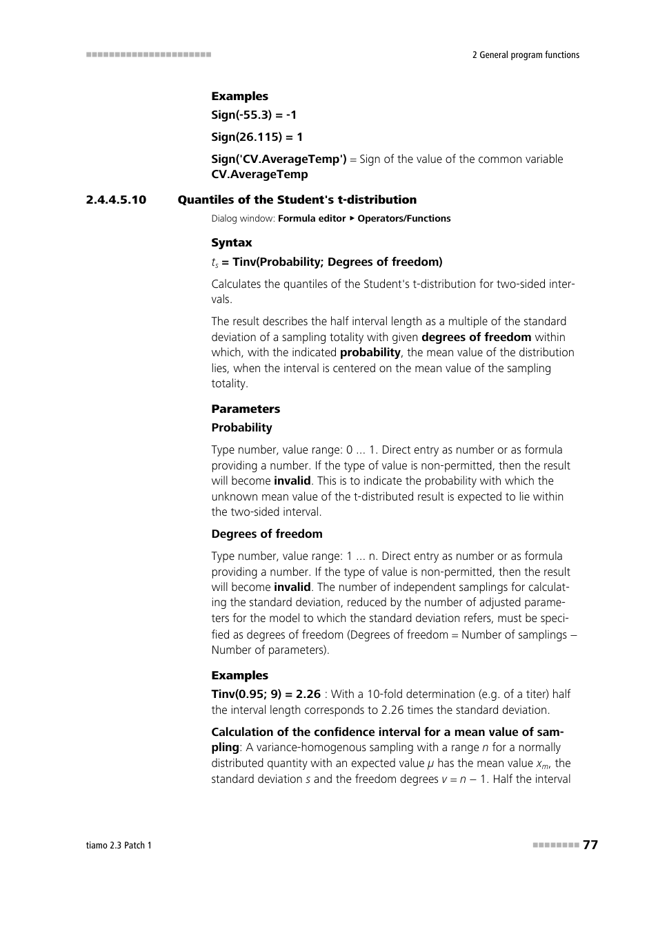 10 quantiles of the student's t-distribution, Quantiles of the student's t-distribution (tinv) | Metrohm tiamo 2.3 Patch 1 User Manual | Page 93 / 1702