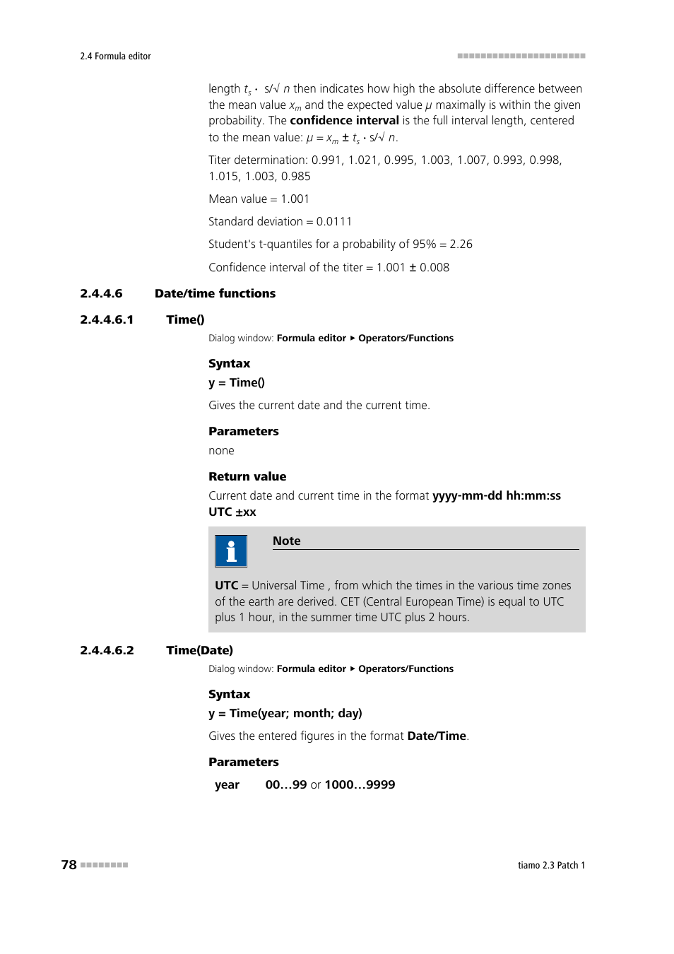 6 date/time functions, 1 time(), 2 time(date) | Time(), Time(date) | Metrohm tiamo 2.3 Patch 1 User Manual | Page 94 / 1702