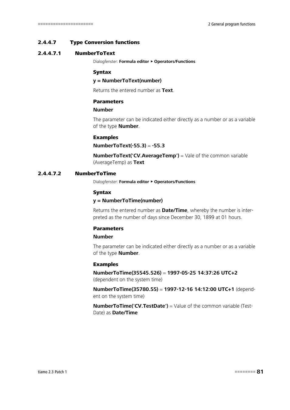 7 type conversion functions, 1 numbertotext, 2 numbertotime | Numbertotext, Numbertotime | Metrohm tiamo 2.3 Patch 1 User Manual | Page 97 / 1702