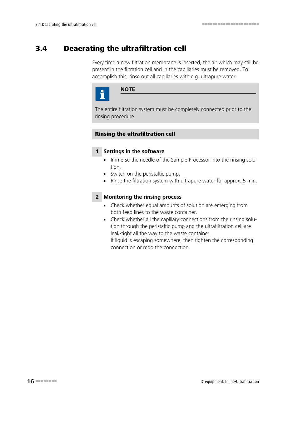 4 deaerating the ultrafiltration cell, Deaerating the ultrafiltration cell | Metrohm Inline-Ultrafiltration User Manual | Page 22 / 31