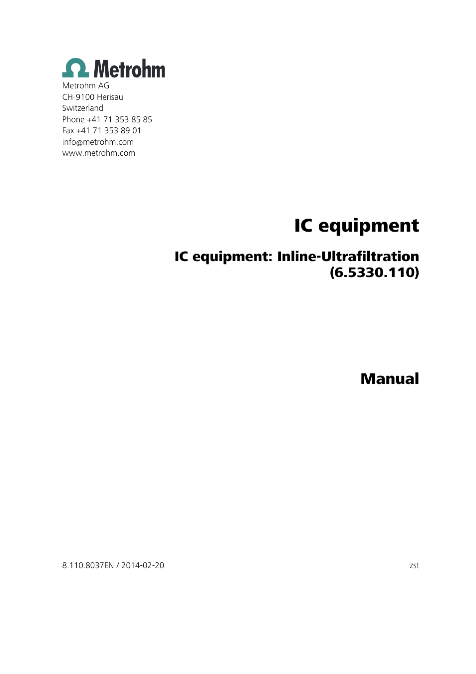 Ic equipment, Manual | Metrohm Inline-Ultrafiltration User Manual | Page 3 / 31