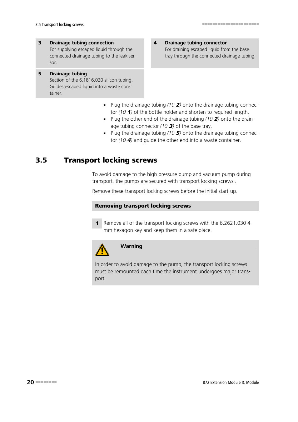 5 transport locking screws, Transport locking screws | Metrohm 872 Extension Module User Manual | Page 28 / 84
