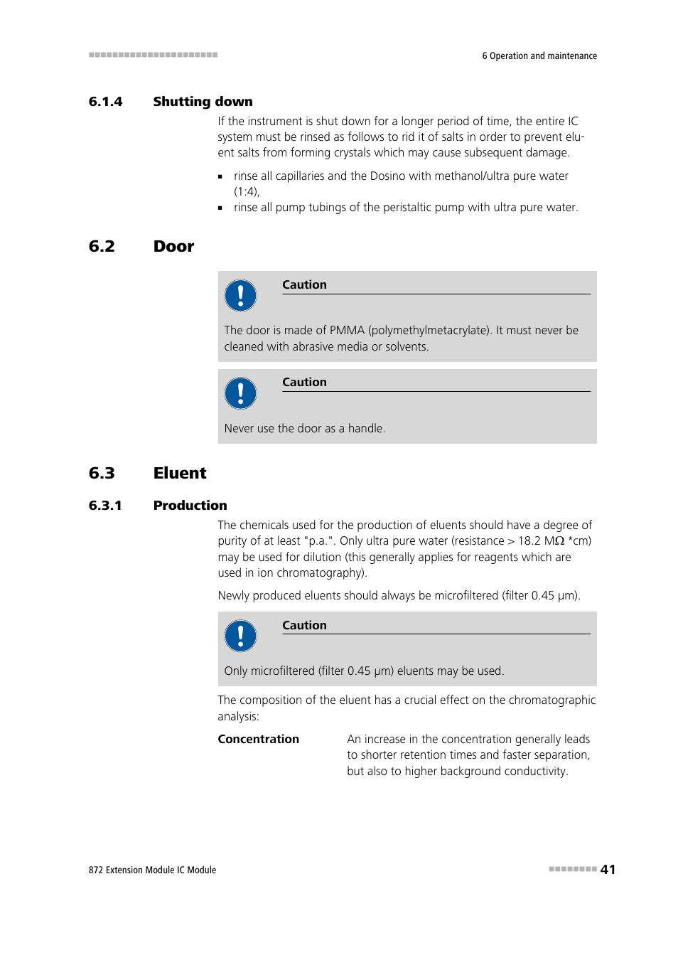 4 shutting down, 2 door, 3 eluent | 1 production, Shutting down, Door, Eluent, Production | Metrohm 872 Extension Module User Manual | Page 49 / 84