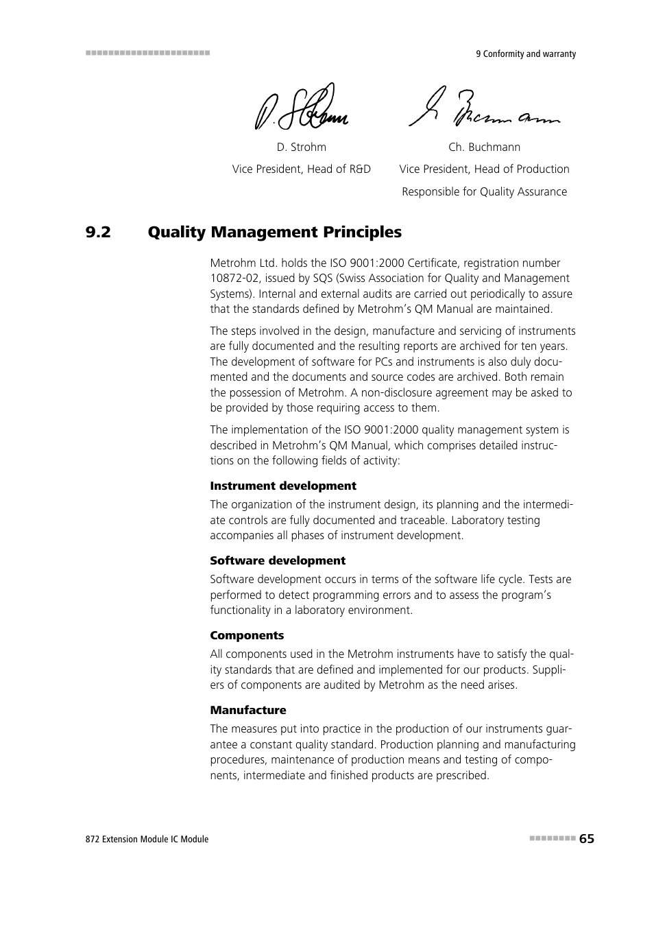 2 quality management principles, Quality management principles | Metrohm 872 Extension Module User Manual | Page 73 / 84