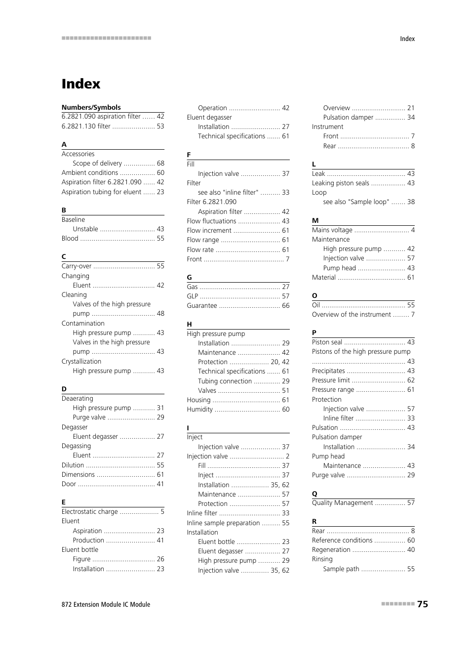 Index | Metrohm 872 Extension Module User Manual | Page 83 / 84