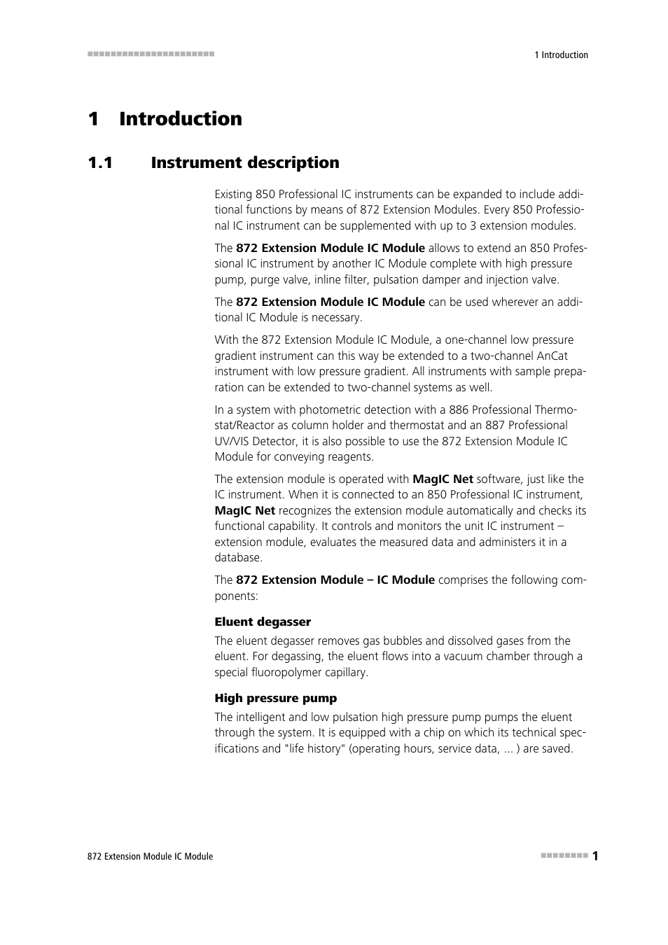 1 introduction, 1 instrument description, Instrument description | Metrohm 872 Extension Module User Manual | Page 9 / 84