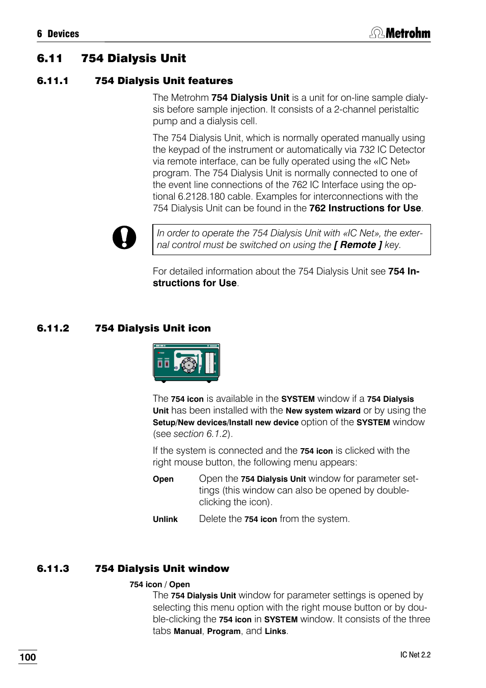 11 754 dialysis unit, 1 754 dialysis unit features, 2 754 dialysis unit icon | 3 754 dialysis unit window | Metrohm IC Net 2.2 User Manual | Page 108 / 249