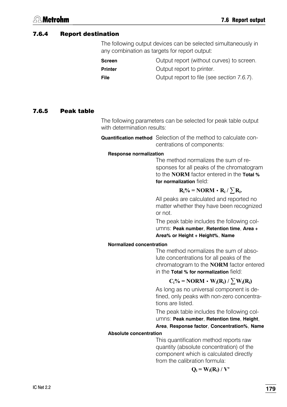 4 report destination, 5 peak table | Metrohm IC Net 2.2 User Manual | Page 187 / 249