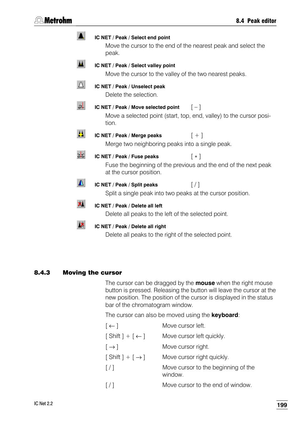 3 moving the cursor | Metrohm IC Net 2.2 User Manual | Page 207 / 249