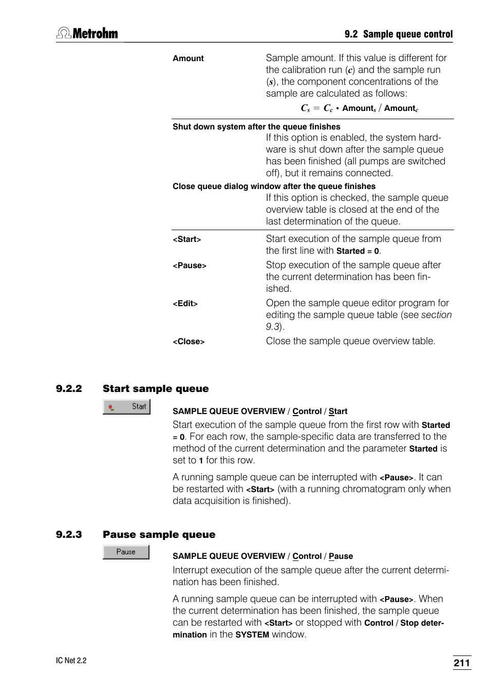 2 start sample queue, 3 pause sample queue | Metrohm IC Net 2.2 User Manual | Page 219 / 249