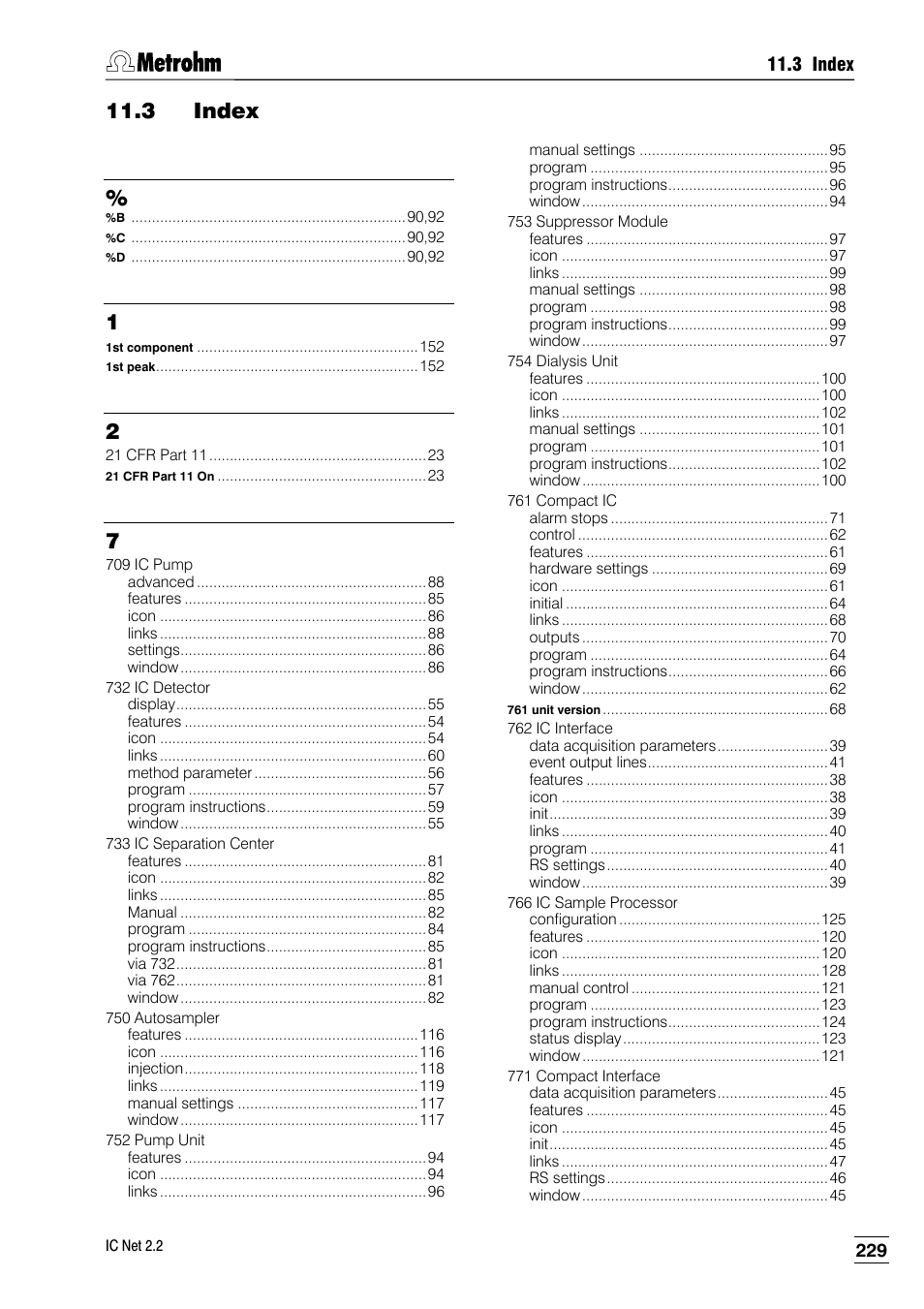 3 index | Metrohm IC Net 2.2 User Manual | Page 237 / 249