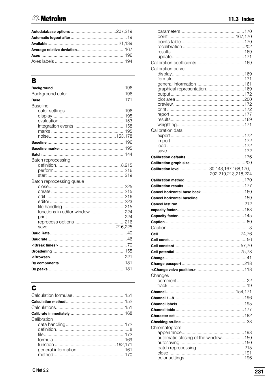 3 index | Metrohm IC Net 2.2 User Manual | Page 239 / 249